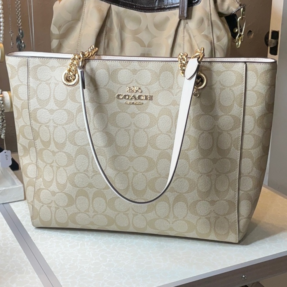 Coach Cream and Gold Signature Tote Bag